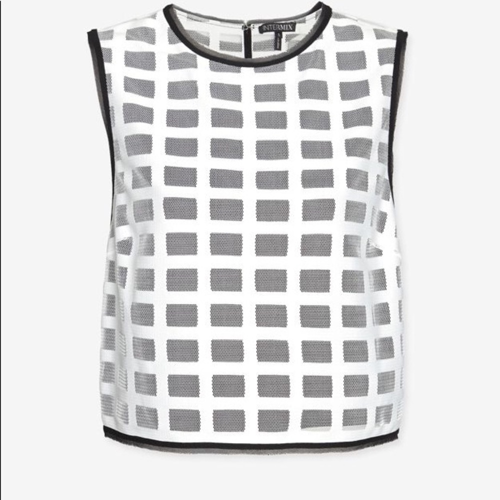 Intermix White Color Block Lace Crop Top